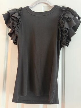Veronica Beard Black Ruffle Sleeve Women's Top